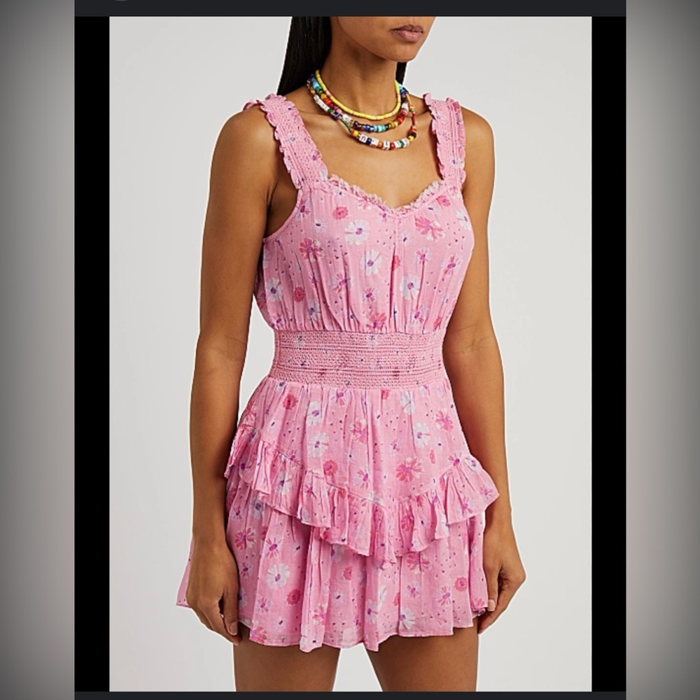 LoveShackFancy Norelli Printed Ruffled Dres XL pink floral drop waist so cute